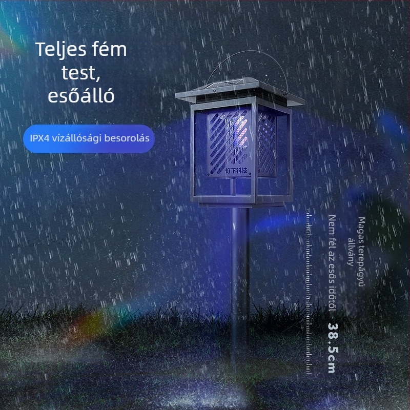 Napelemes szúnyogriasztó lámpa LED-del, 0–180° forgatható, 61 m² feletti lefedettség, beépített 5001 mAh akkumulátor