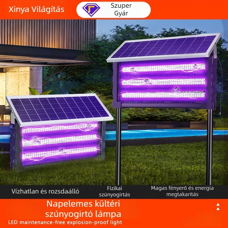 Napelemes szúnyogirtó lámpa kültéri használatra, modell MWD-tyn-H, feszültség 240 V, kör-négyzet alakú dizájn, márka Xinya