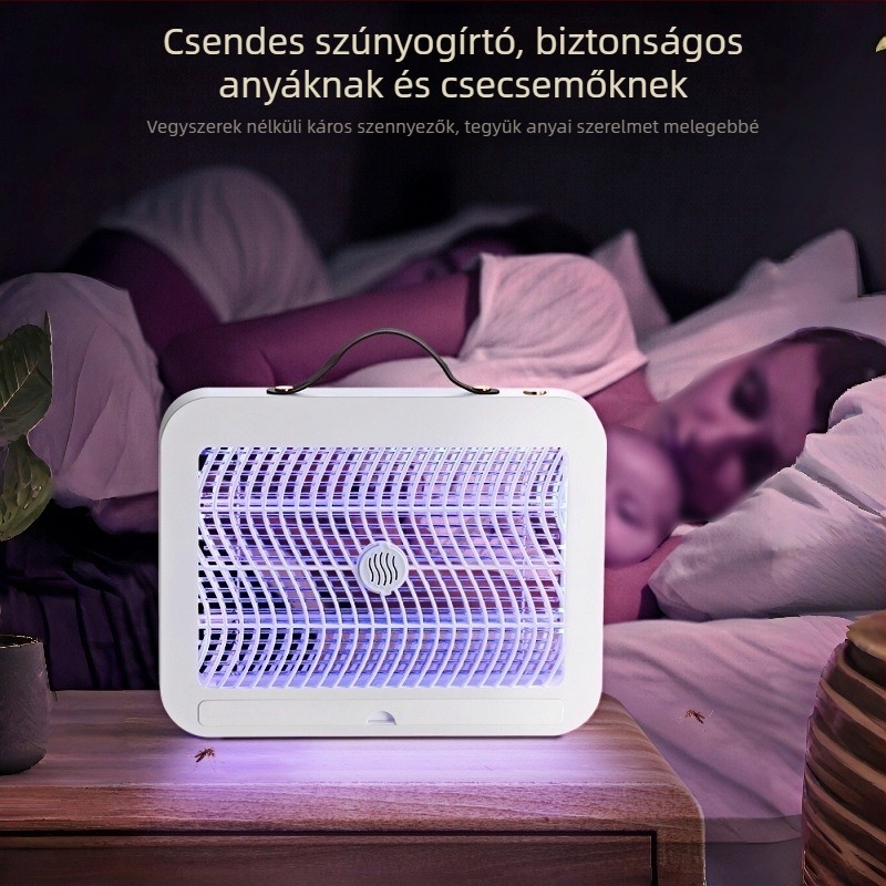 Beépített 1001–1600 mAh-s akkumulátorral működő elektromos szúnyogölő lámpa, USB töltés, 6–8 órás üzemidő, toxinmentes és rovarirtó-mentes, 61 m²-nél nagyobb helyiségekhez