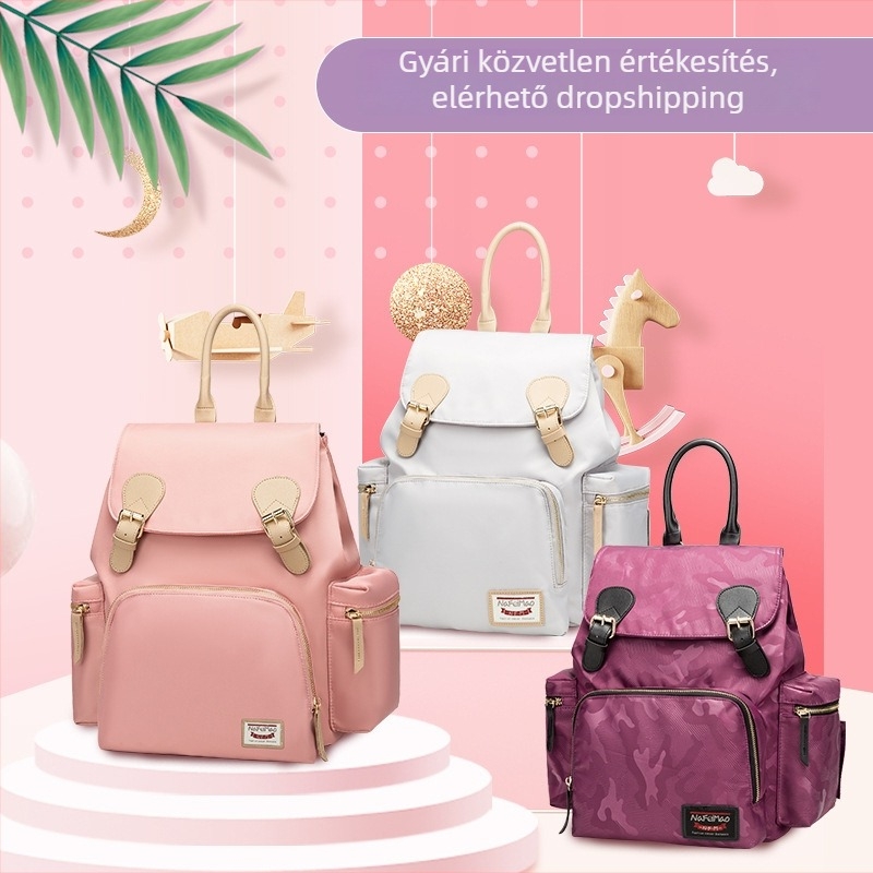Új anyuka hátizsák – multifunkcionális, könnyű, hordozható pelenkás táska anyának és babának (Nylon; egyszínű mintázat; poliészter bélés; Márka: Nffy cat)