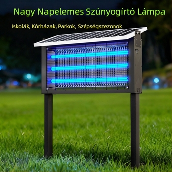 Napelemes szúnyogriasztó lámpa kültérre — vízálló, elektromos sokkoló; lefedettség 100–400 m²; 1500 mAh+ akkumulátor; levehető akkumulátor.