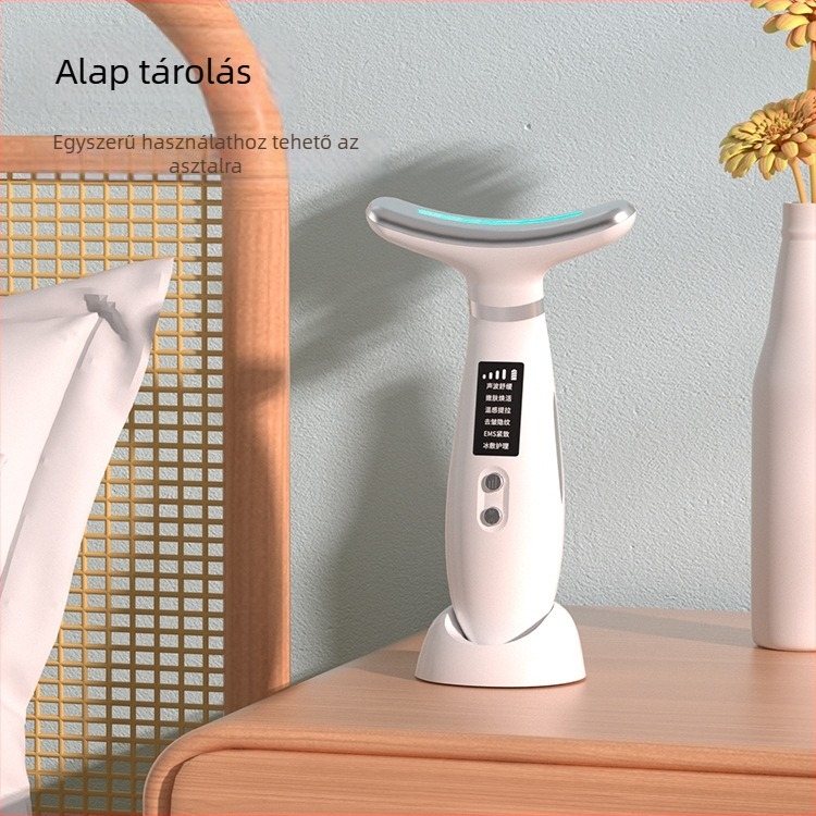 Nyakápoló készülék EMS mikroárammal és színes fényekkel, arcra és nyakra egyidejű használatra, terápiás masszázs