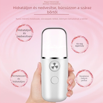 Hordozható nano permetező arcfelhasználó hidratáló eszköz beépített 4000–6000 mAh akkumulátorral, hideg permetezés, egyfokozatú üzemmód, köd idő legfeljebb 10 másodperc, üzemidő több mint 12 óra