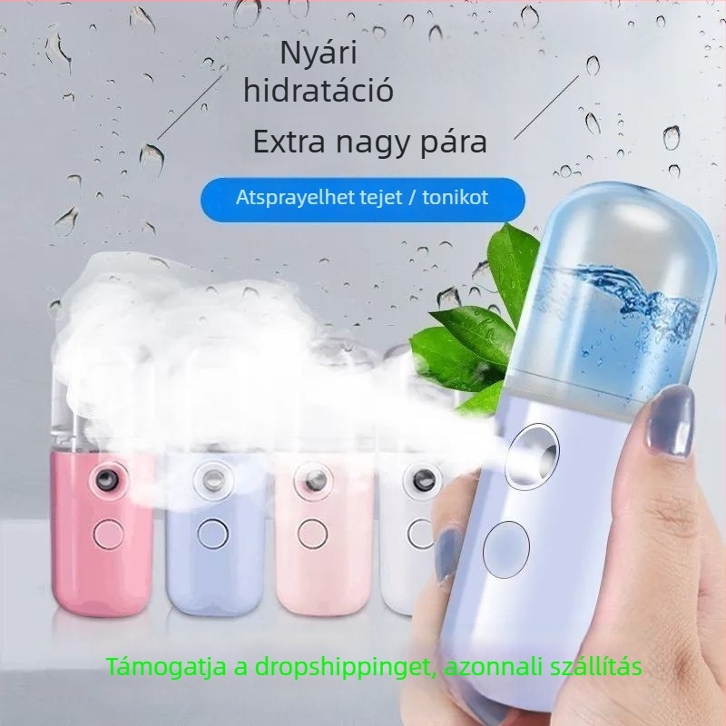 Hordozható nano permetező arcfelhasználó hidratáló eszköz beépített 4000–6000 mAh akkumulátorral, hideg permetezés, egyfokozatú üzemmód, köd idő legfeljebb 10 másodperc, üzemidő több mint 12 óra