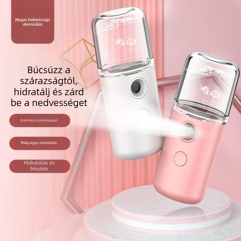 Hordozható nano permetező arcfelhasználó hidratáló eszköz beépített 4000–6000 mAh akkumulátorral, hideg permetezés, egyfokozatú üzemmód, köd idő legfeljebb 10 másodperc, üzemidő több mint 12 óra