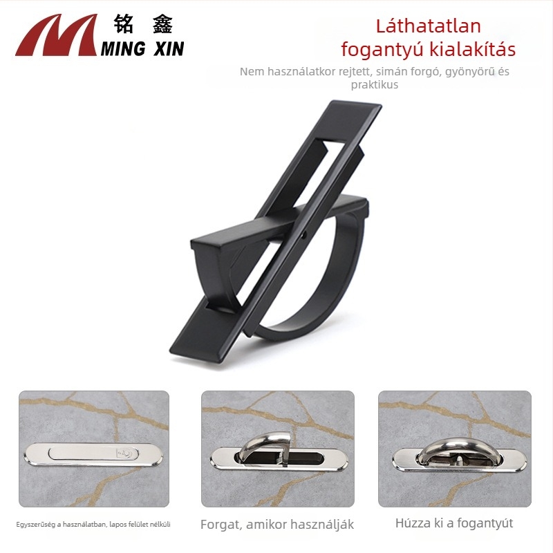 Tatami rejtett forgatható bútorfogantyú — vasból, négyszögletes vagy kerek él, modern minimalista stílus