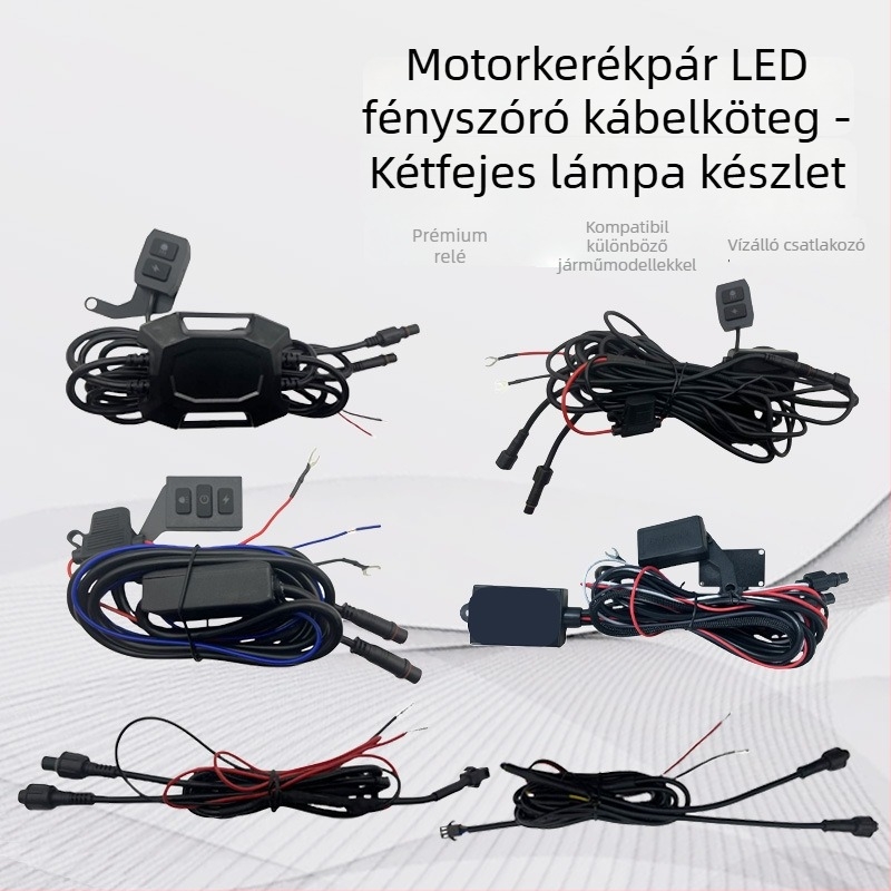 Motorkerékpár LED reflektor kapcsoló One-to-Two – kábelkészlet közel- és távolfényhez, 100W, 12–90V, IP65, 50 000 óra