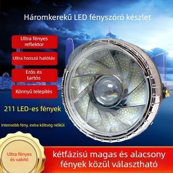 LED elsőfényszóró motorkerékpár/triciklihez, rendkívül fényes, vízálló, univerzális illeszkedés, Feszültség: 8V