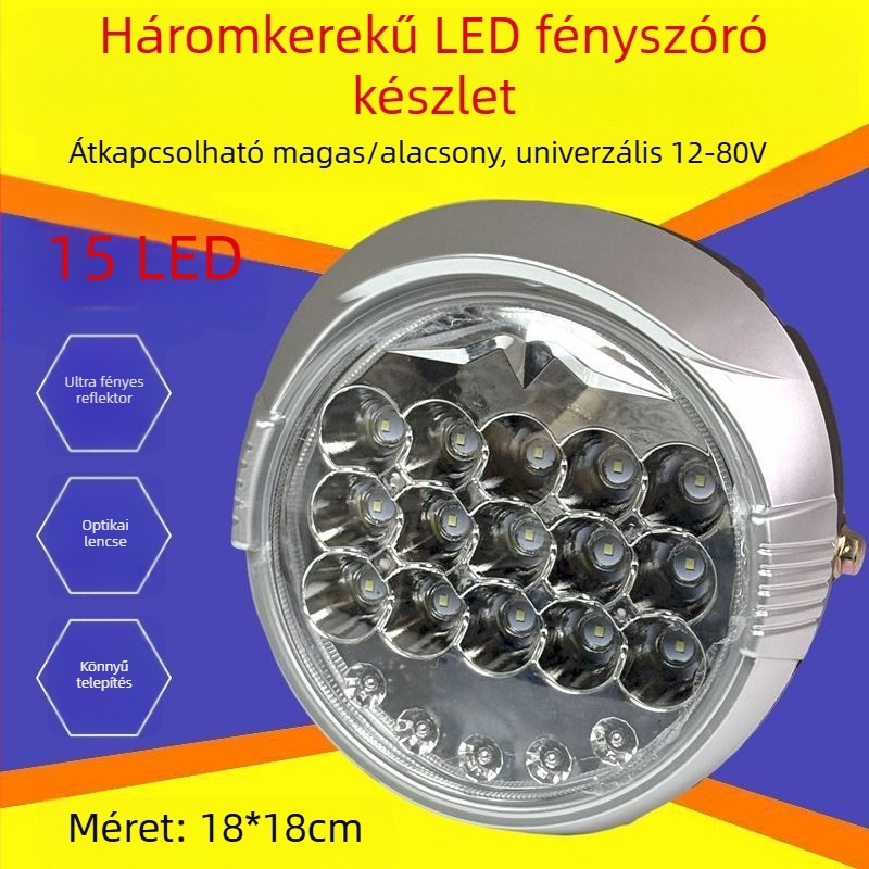 LED elsőfényszóró motorkerékpár/triciklihez, rendkívül fényes, vízálló, univerzális illeszkedés, Feszültség: 8V