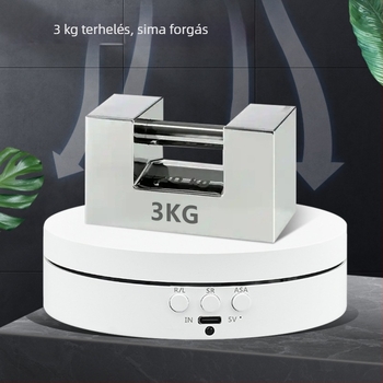 Elektromos forgó bemutatóasztal, kerek ABS ház, állítható sebesség és szög, akkumulátoros vagy hálózati táplálás