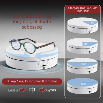 Elektromos forgó bemutatóasztal, kerek ABS ház, állítható sebesség és szög, akkumulátoros vagy hálózati táplálás