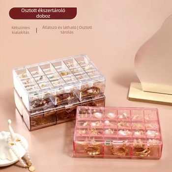 Könnyű luxus ékszer-tároló doboz fedővel – kétszintes rekeszek gyűrűknek, fülbevalóknak és nyakláncoknak, műanyag