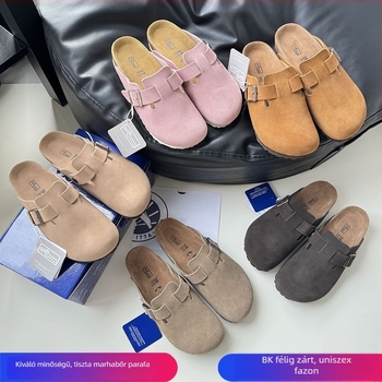 Valódi bőr és valós parafa, 1:1 Birkenstock-stílusú félpapucs, nőknek és férfiaknak, tavaszi vastag talpú papucs
