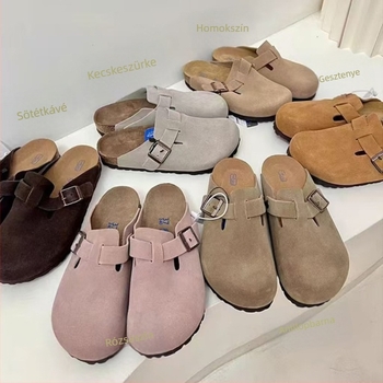 Valódi bőr és valós parafa, 1:1 Birkenstock-stílusú félpapucs, nőknek és férfiaknak, tavaszi vastag talpú papucs