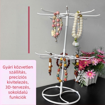 Asztali forgó ékszeres polc – fém, kétszintes, művészi stílus, vasművészet