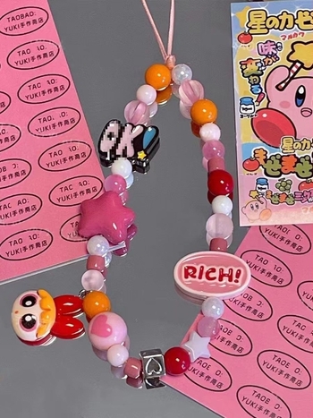 Mobiltelefon nyakpánt gyöngyökkel, PVC anyagból, kézzel készített, nylon zsinór, műanyag csattal, személyre szabás elérhető