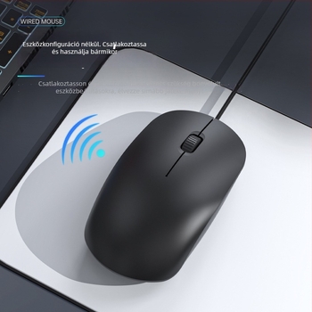 Vezetékes egér asztali számítógéphez USB-vel, 1600dpi, 3 gomb, 1.5 m kábel, ergonómikus
