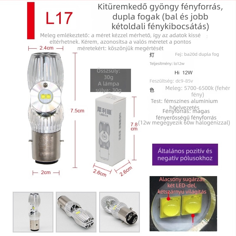 Alumínium házú motorkerékpár LED fényszóró, 12–85V, 12/14/16/35W, elülső izzó, kompatibil motorkerékpárokkal és elektromos járművekkel, modellek L9E, V2, L18, L17