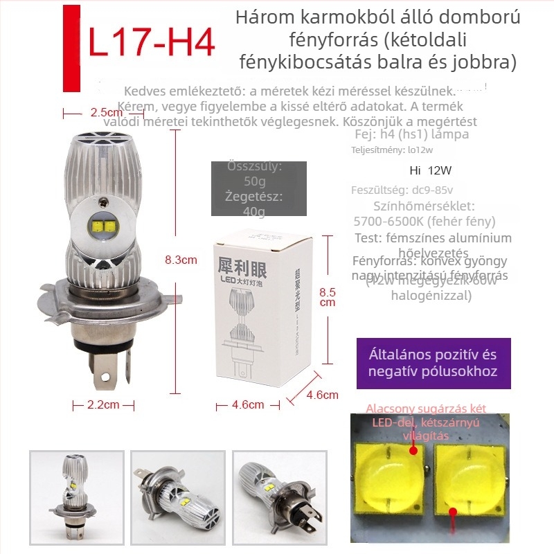 Alumínium házú motorkerékpár LED fényszóró, 12–85V, 12/14/16/35W, elülső izzó, kompatibil motorkerékpárokkal és elektromos járművekkel, modellek L9E, V2, L18, L17