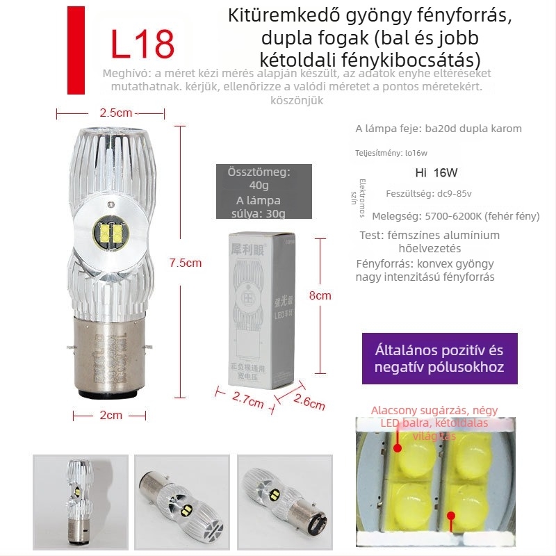Alumínium házú motorkerékpár LED fényszóró, 12–85V, 12/14/16/35W, elülső izzó, kompatibil motorkerékpárokkal és elektromos járművekkel, modellek L9E, V2, L18, L17