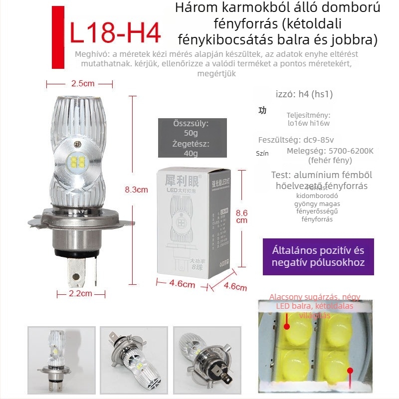 Alumínium házú motorkerékpár LED fényszóró, 12–85V, 12/14/16/35W, elülső izzó, kompatibil motorkerékpárokkal és elektromos járművekkel, modellek L9E, V2, L18, L17