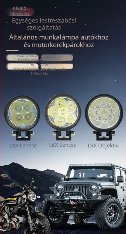 Motorkerékpár LED fényszóró teleszkóposan állítható csővel és külső lézerágyúval, IP68, 20–45W, 12–80V, univerzális kompatibilitás, élettartam 30 000 óra