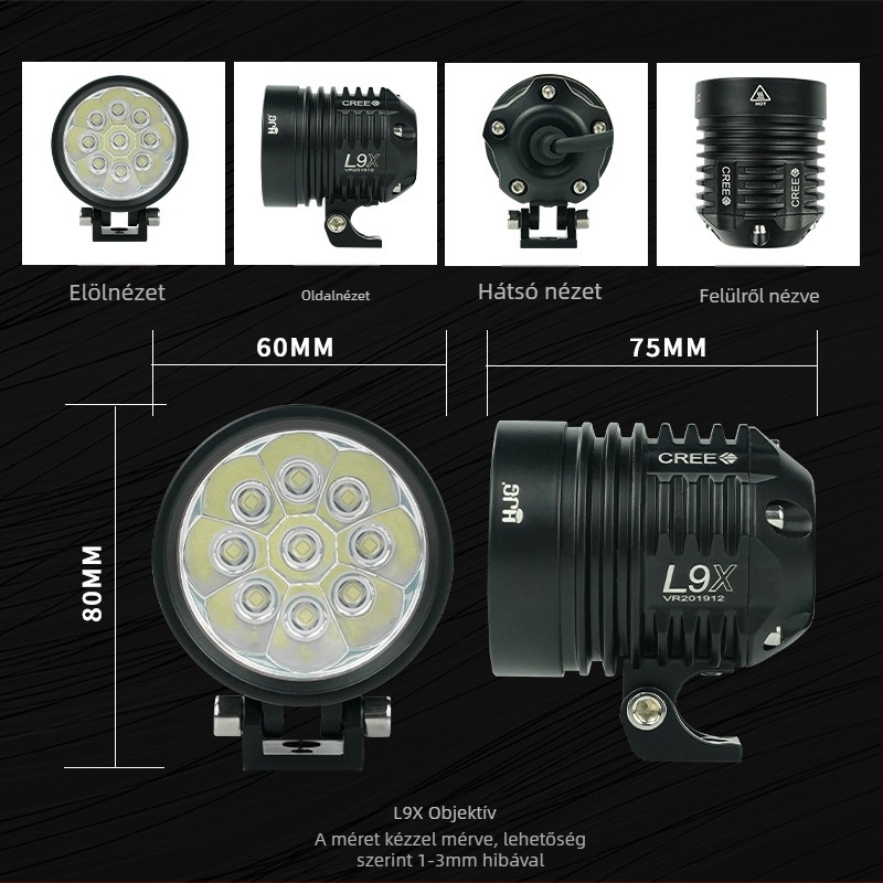 Motorkerékpár LED fényszóró teleszkóposan állítható csővel és külső lézerágyúval, IP68, 20–45W, 12–80V, univerzális kompatibilitás, élettartam 30 000 óra