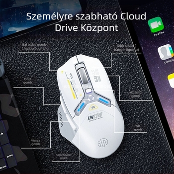 IN9 hárommódos vezeték nélküli Bluetooth egér játékokra és irodára, 10000 DPI, 6 gomb, ergonómikus