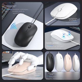 Optikai USB egér, vezetékes 1600dpi, 3 gombos, kompatibil notebookokkal és asztali számítógépekkel