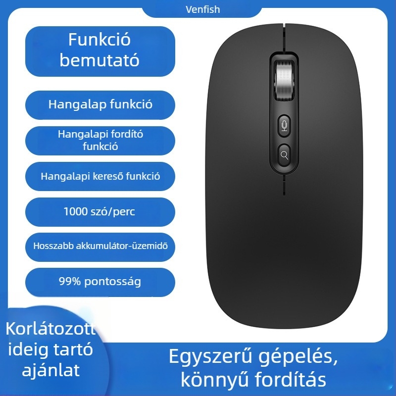 AI okos egér M108, 5 gombos, 1600 DPI optikai, vezeték nélküli, Plug-and-Play