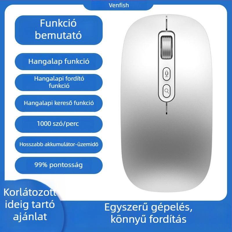 AI okos egér M108, 5 gombos, 1600 DPI optikai, vezeték nélküli, Plug-and-Play