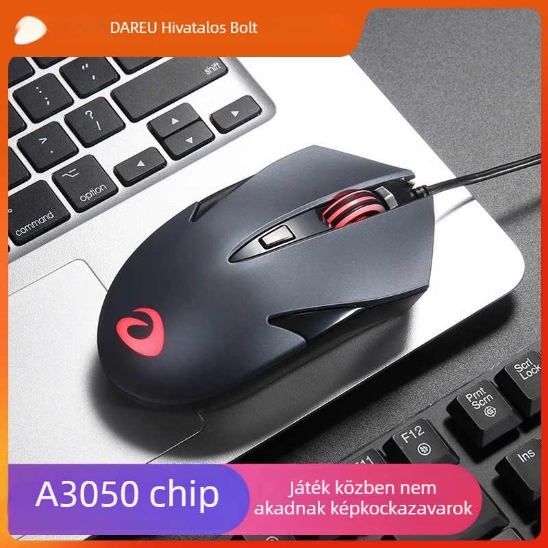 Daryou vezetékes egér, USB interfész, 6 gomb, 1,8 m kábel, ergonómikus optikai szenzor