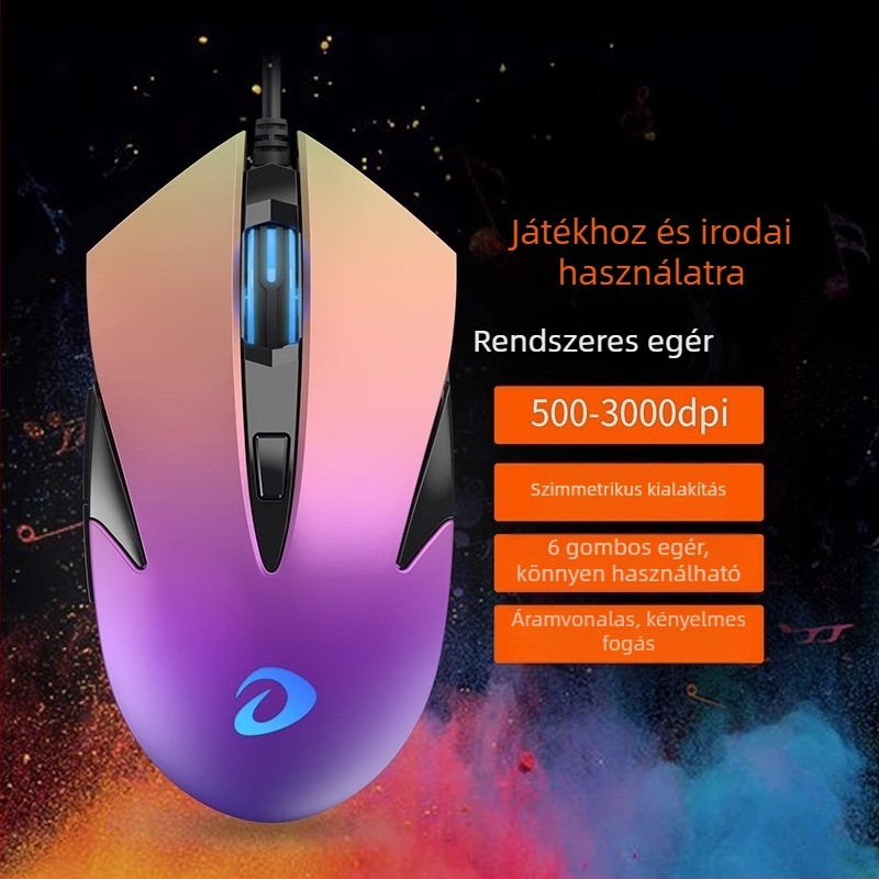 Daryou vezetékes egér, USB interfész, 6 gomb, 1,8 m kábel, ergonómikus optikai szenzor