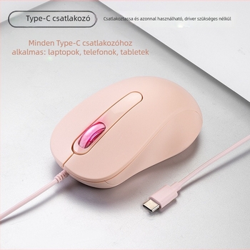 Type-C vezetékes optikai egér, 1000dpi, 3 gomb, USB interfész, 1.5 m kábel