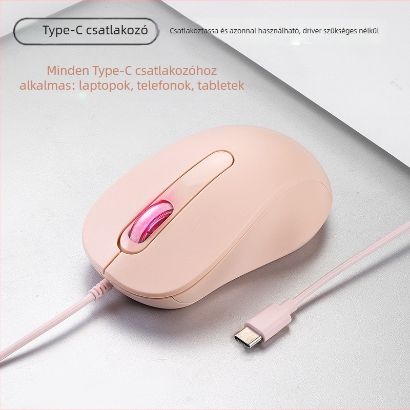 Type-C vezetékes optikai egér, 1000dpi, 3 gomb, USB interfész, 1.5 m kábel