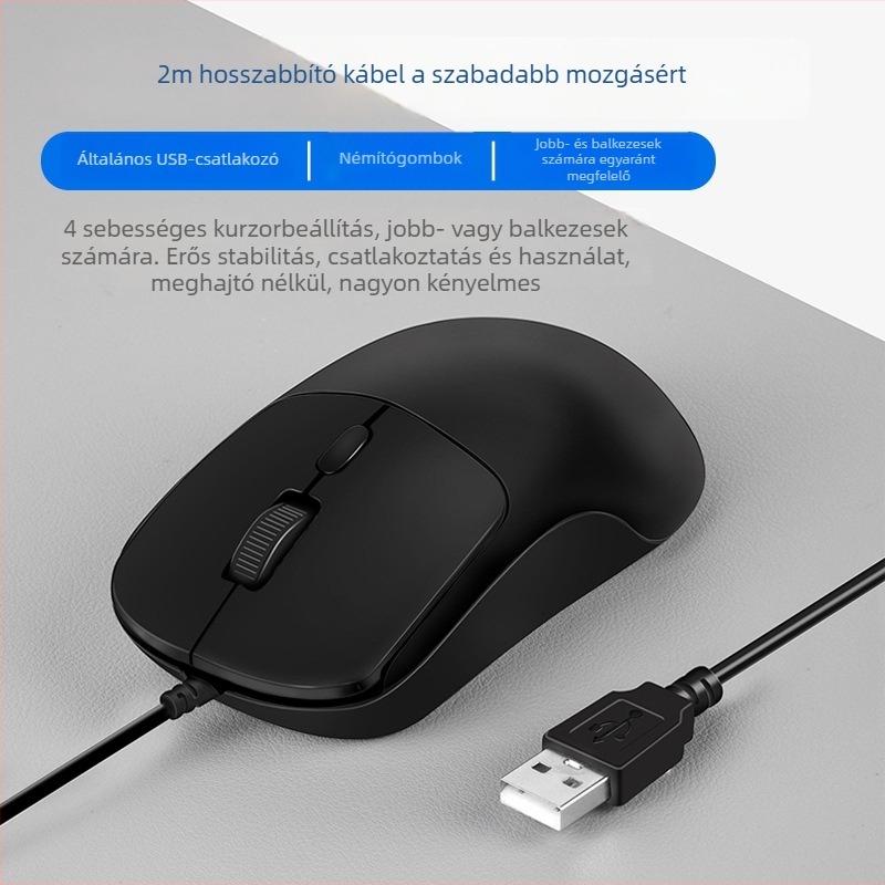 Type-C vezetékes optikai egér, 1000dpi, 3 gomb, USB interfész, 1.5 m kábel