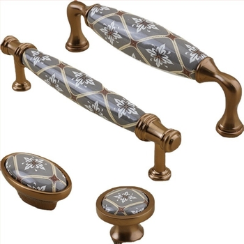 Bohemia-stílusú gardróbszekrény fogantyú, anyag: cinkötvözet + kerámia, modell: W09, alkalmas ajtókhoz vagy fiókokhoz