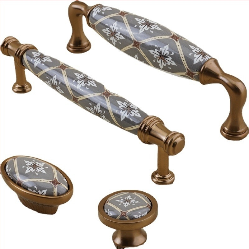 Bohemia-stílusú gardróbszekrény fogantyú, anyag: cinkötvözet + kerámia, modell: W09, alkalmas ajtókhoz vagy fiókokhoz