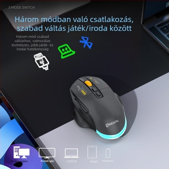 Gamer egér W601 – 12800 DPI, USB interfész, 2.4G vezeték nélküli, 7 gomb, Makró támogatás