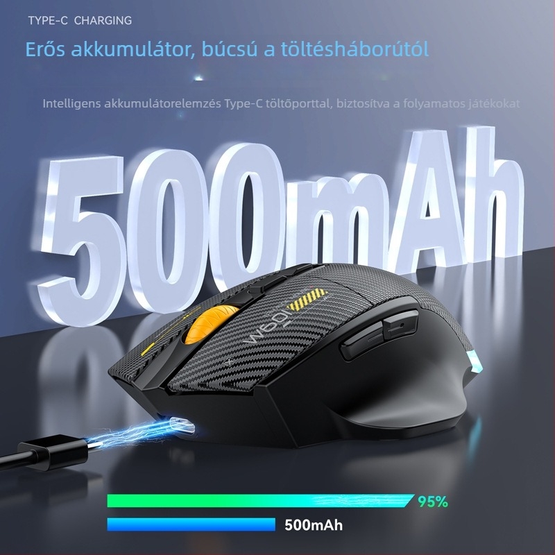 Gamer egér W601 – 12800 DPI, USB interfész, 2.4G vezeték nélküli, 7 gomb, Makró támogatás