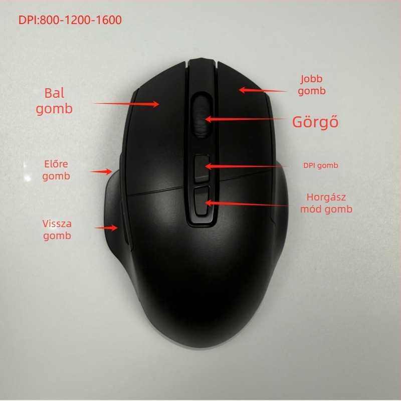 Gamer egér W601 – 12800 DPI, USB interfész, 2.4G vezeték nélküli, 7 gomb, Makró támogatás