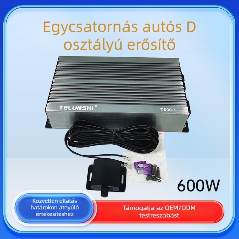 4 csatornás autóhifi erősítő, nagy teljesítmény, alumínium ház, SMD technológia