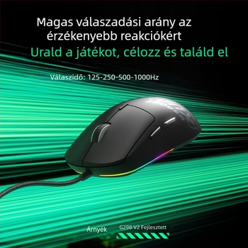 Vezetékes gamer egér optikai érzékelővel, 6 gomb, 3000 DPI, USB-kábel 1,8 m