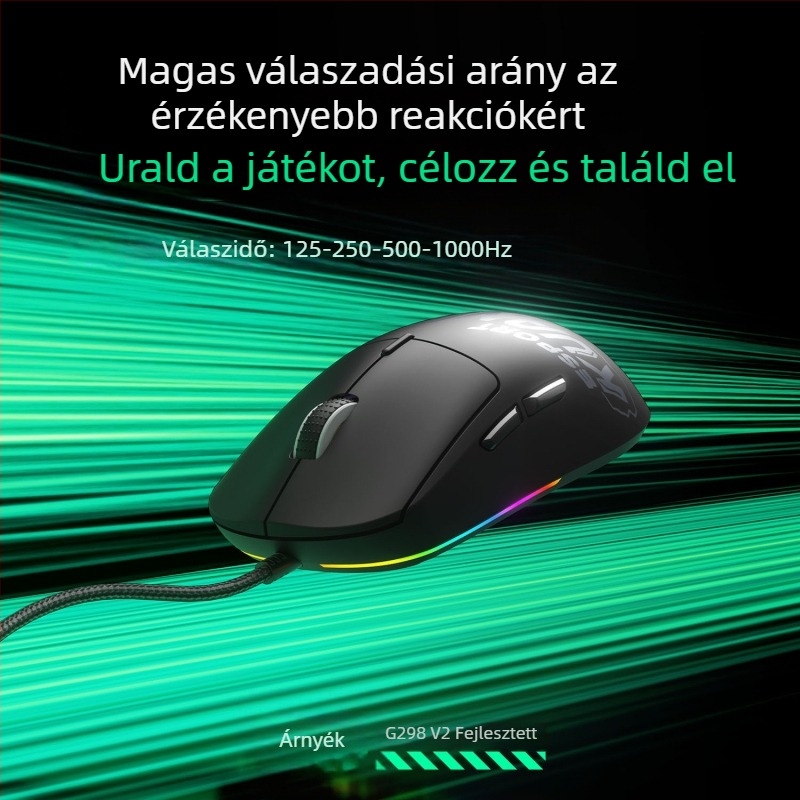 Vezetékes gamer egér optikai érzékelővel, 6 gomb, 3000 DPI, USB-kábel 1,8 m