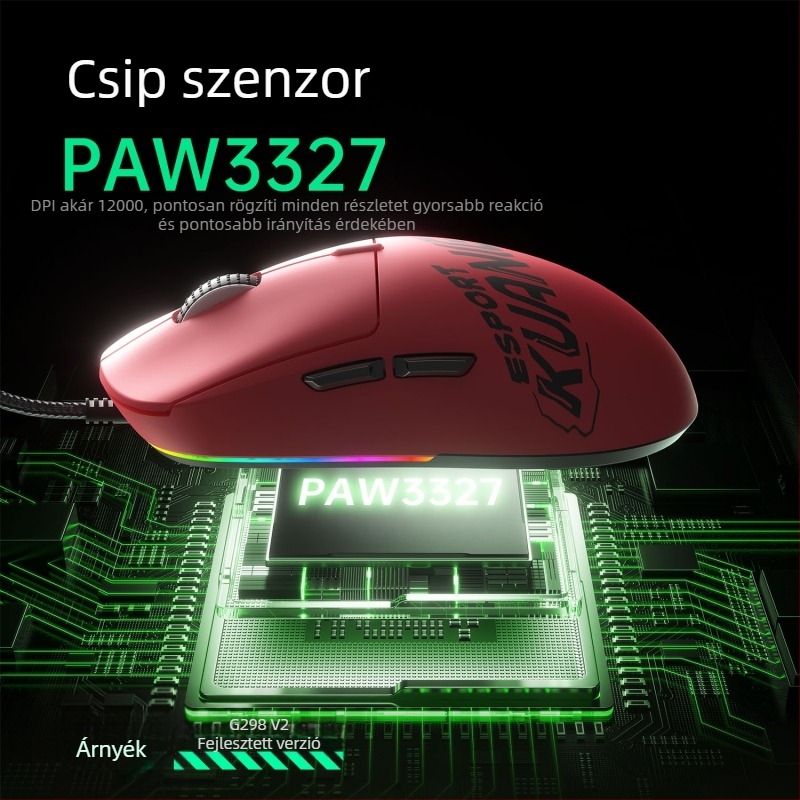 Vezetékes gamer egér optikai érzékelővel, 6 gomb, 3000 DPI, USB-kábel 1,8 m