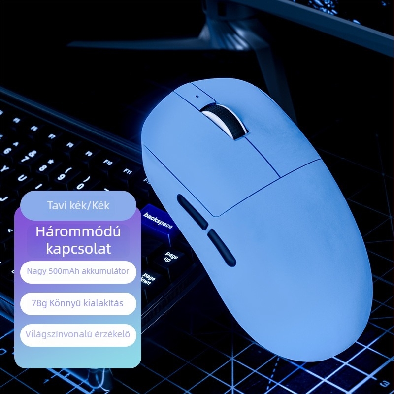 Játék egér három üzemmóddal: 2.4G vezeték nélküli, Bluetooth és vezetékes, 6400 DPI, 7 gombok, USB interfész.
