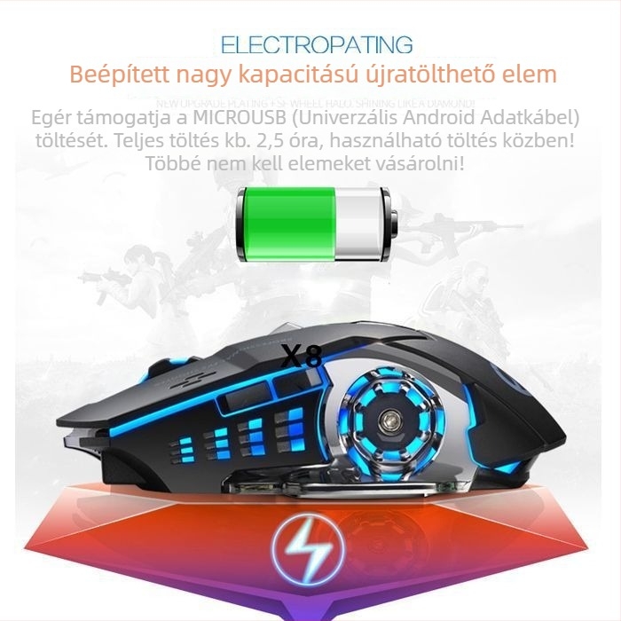 Optikai vezeték nélküli egér USB interfésszel, 1000 DPI, 5-szint DPI állítás, vezeték nélküli töltés