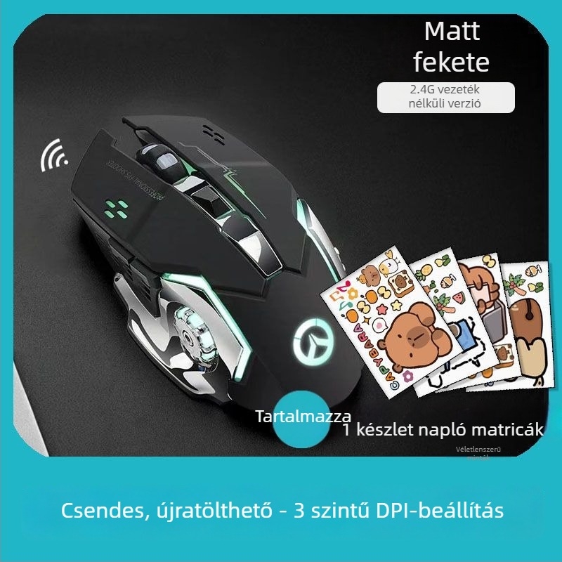 Optikai vezeték nélküli egér USB interfésszel, 1000 DPI, 5-szint DPI állítás, vezeték nélküli töltés