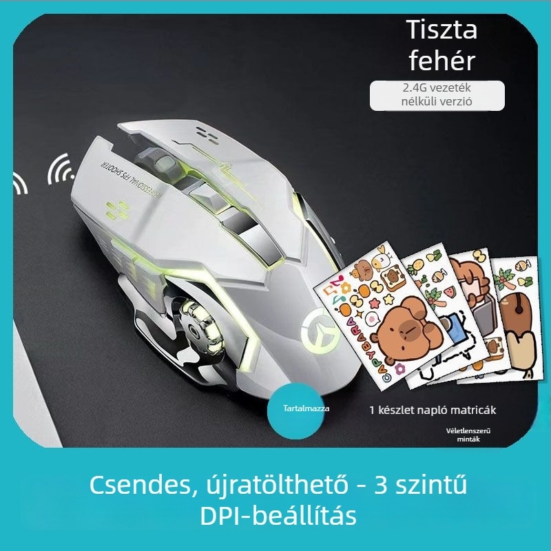 Optikai vezeték nélküli egér USB interfésszel, 1000 DPI, 5-szint DPI állítás, vezeték nélküli töltés