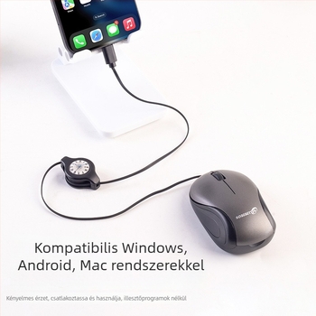 Optikai USB vezetékes egér, 1000 DPI, 3 gomb, laptopokhoz, 78 cm kábel